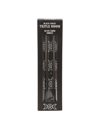 Set of 3 Black Magic Triple Moon Taper Candles  FI_79724