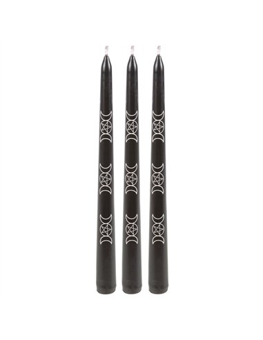 Set of 3 Black Magic Triple Moon Taper Candles  FI_79724