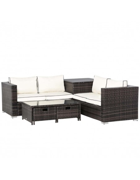 Outsunny 4-Seater Rattan Garden Furniture Patio Set with Coffee Table & Corner Sofa, Brown - pic 13518 | FastDaddyshop