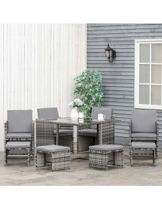 Outsunny 9PC 8-Seater Outdoor Rattan Furniture Set, Mixed Grey 2