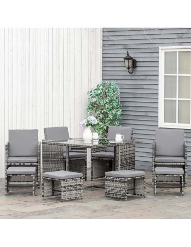 Outsunny 9PC 8-Seater Outdoor Rattan Furniture Set, Mixed Grey