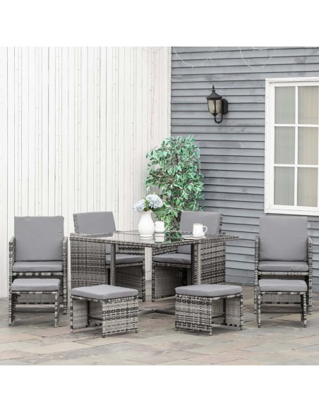 Outsunny 9PC 8-Seater Outdoor Rattan Furniture Set, Mixed Grey - pic 13521 | FastDaddyshop