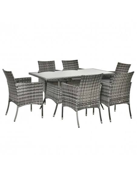Outsunny 7-Piece Rattan Dining Set, with Glass-Top Table, Grey - pic 13522 | FastDaddyshop