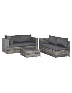 Outsunny 4-Seater Rattan Garden Outdoor Patio Furniture Set with Thick Cushions, Grey