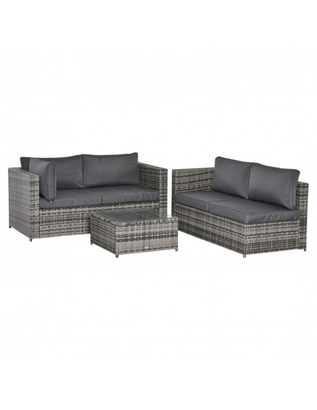 Outsunny 4-Seater Rattan Garden Outdoor Patio Furniture Set with Thick Cushions, Grey - pic 13523 | FastDaddyshop