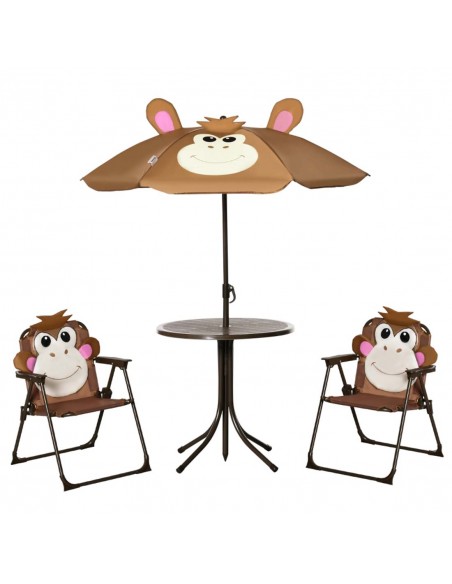 Outsunny Kids Outdoor Folding Garden Furniture Set with Monkey Design, Ages 3-6 Years, Brown - pic 13525 | FastDaddyshop