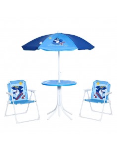 Outsunny Kids Outdoor Folding Garden Furniture Set with Shark Design, Ages 3-6 Years, Blue