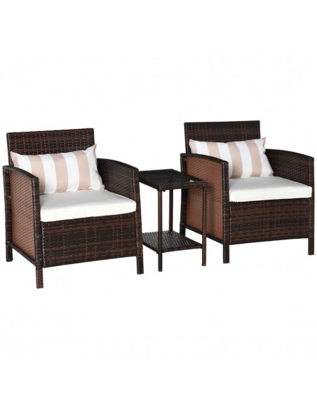 Outsunny 2-Seater Garden Outdoor Rattan Furniture Set with Cushion Pillow, Brown - pic 13527 | FastDaddyshop