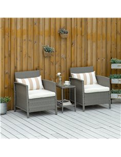 Outsunny 3 Pieces Garden Outdoor Rattan Furniture Set with Cushion Pillow, Light Grey 2