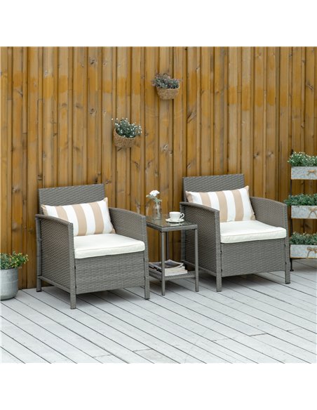 Outsunny 3 Pieces Garden Outdoor Rattan Furniture Set with Cushion Pillow, Light Grey - pic 13528 | FastDaddyshop