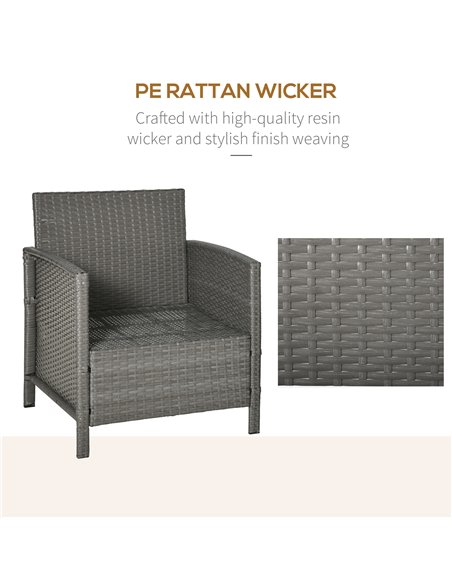 Outsunny 3 Pieces Garden Outdoor Rattan Furniture Set with Cushion Pillow, Light Grey - pic 13531 | FastDaddyshop