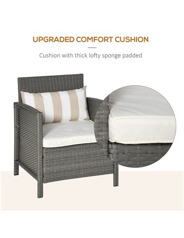 Outsunny Rattan Garden Furniture 3 Pieces Patio Bistro Set Wicker Weave Conservatory Sofa Chair & Table Set with Cushion Pillow 