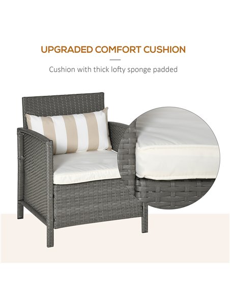 Outsunny Rattan Garden Furniture 3 Pieces Patio Bistro Set Wicker Weave Conservatory Sofa Chair & Table Set with Cushion Pillow  - pic 13532 | FastDaddyshop