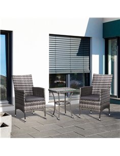 Outsunny 3 PCs Rattan Garden Furniture Chair Set with Cushions, Light Grey 2