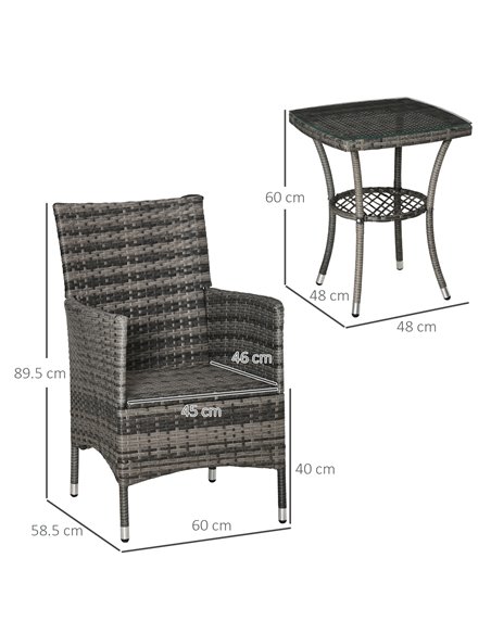 Outsunny Rattan Garden Furniture Bistro Set 3 PCs Patio Weave Companion Chair Table Set Conservatory, Light Grey - pic 13537 | FastDaddyshop