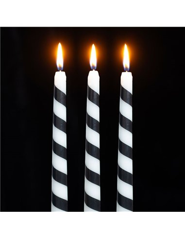 Set of 3 Black Candy Cane Taper Candles ME_27826