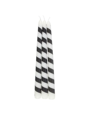 Set of 3 Black Candy Cane Taper Candles ME_27826