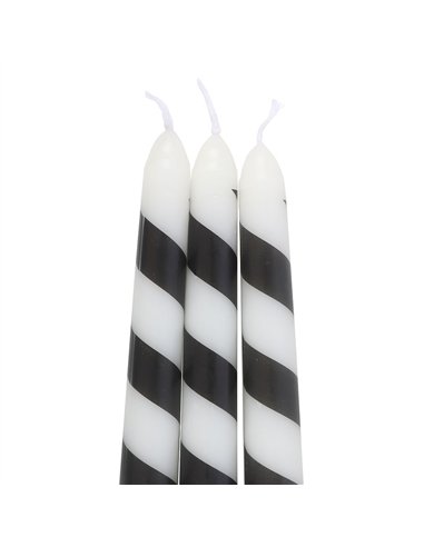 Set of 3 Black Candy Cane Taper Candles ME_27826