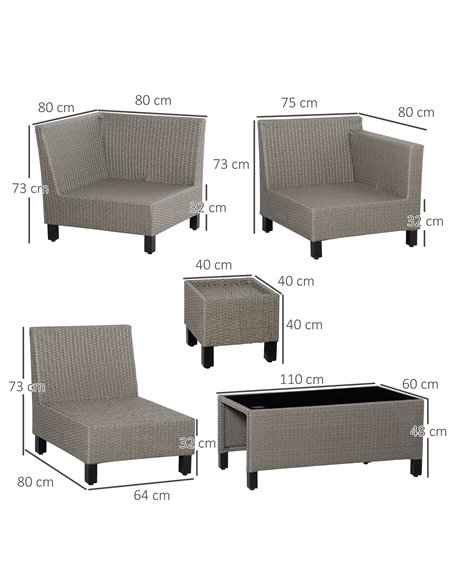 Outsunny 7-Seater PE Rattan Sofa Set with Tempered Glass Coffee Table & Cushions, Grey - pic 13545 | FastDaddyshop
