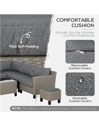 Outsunny 7-Seater PE Rattan Sofa Set with Tempered Glass Coffee Table & Cushions, Grey