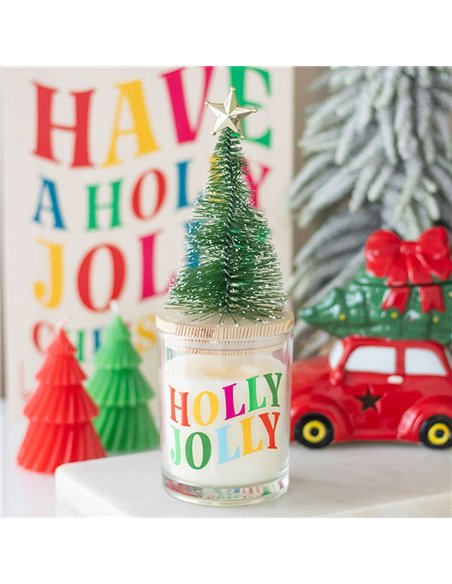 Holly Jolly Pine & Fir Glass Candle with Tree NC_11126 - pic 135500 | FastDaddyshop