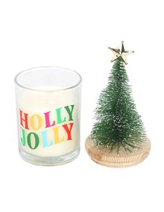 Holly Jolly Pine & Fir Glass Candle with Tree NC_11126
