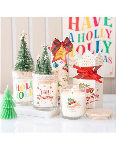 Holly Jolly Pine & Fir Glass Candle with Tree NC_11126
