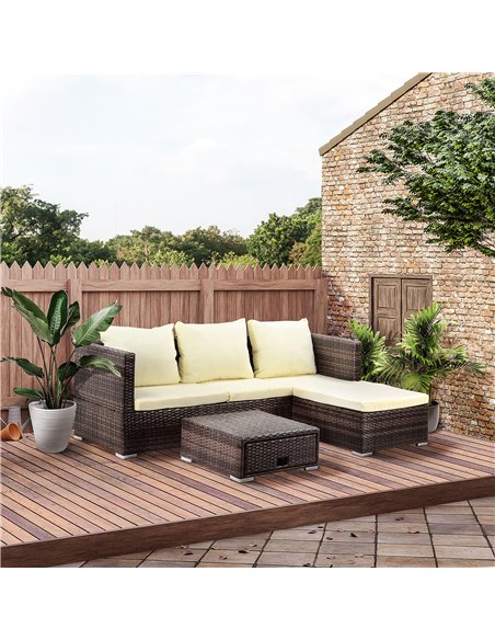 Outsunny 4-Seater Rattan Garden Furniture Storage Sofa Set with Cushion, Brown - pic 13552 | FastDaddyshop