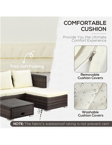 Outsunny 4-Seater Rattan Garden Furniture Storage Sofa Set with Cushion, Brown