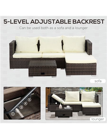 Outsunny 4-Seater Rattan Garden Furniture Storage Sofa Set with Cushion, Brown - pic 13555 | FastDaddyshop