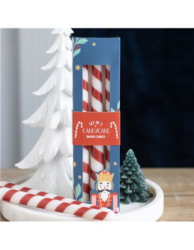 Set of 3 Candy Cane Stripe Taper Candles NU_14426