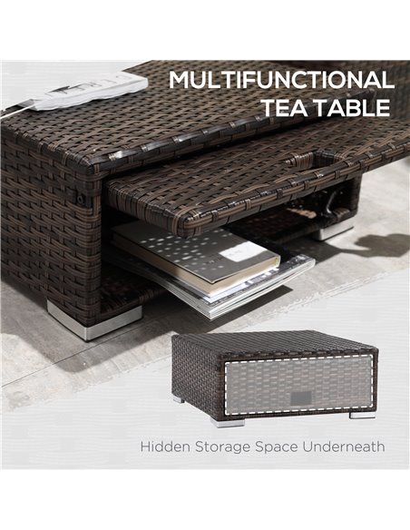 Outsunny 4-Seater Rattan Garden Furniture Storage Sofa Set with Cushion, Brown - pic 13557 | FastDaddyshop