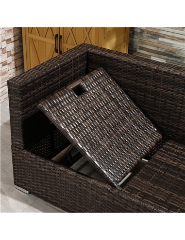 Outsunny 4-Seater Rattan Garden Furniture Storage Sofa Set with Cushion, Brown