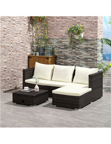 Outsunny 4-Seater Rattan Garden Furniture Storage Sofa Set with Cushion, Brown