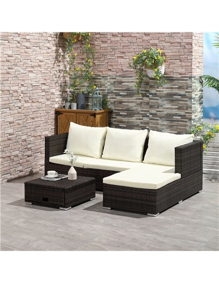 Outsunny 4-Seater Rattan Garden Furniture Storage Sofa Set with Cushion, Brown - pic 13559 | FastDaddyshop