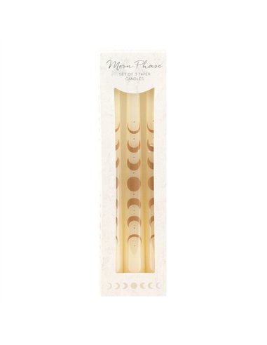 Set of 3 Off White Moon Phases Taper Dinner Candles PL_37024