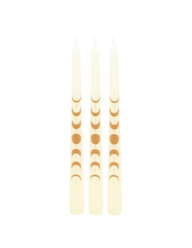 Set of 3 Off White Moon Phases Taper Dinner Candles PL_37024