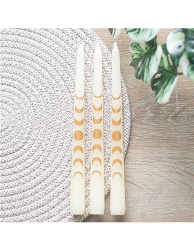 Set of 3 Off White Moon Phases Taper Dinner Candles PL_37024