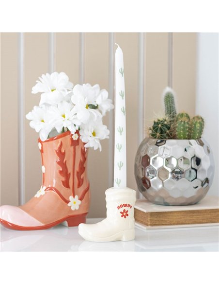 White Cowboy Boot Candle Holder with Taper Candle RO_50425 - pic 135679 | FastDaddyshop