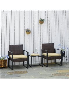 Outsunny 3 Pcs PE Rattan Wicker Garden Furniture Set with Coffee Table and Chairs, Beige 2