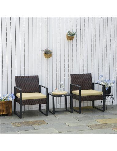Outsunny 3 Pcs PE Rattan Wicker Garden Furniture Set with Coffee Table and Chairs, Beige