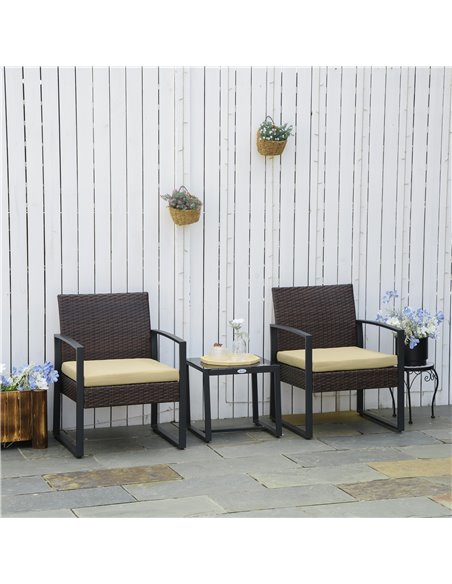 Outsunny 3 Pcs PE Rattan Wicker Garden Furniture Set with Coffee Table and Chairs, Beige - pic 13568 | FastDaddyshop