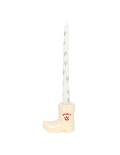 White Cowboy Boot Candle Holder with Taper Candle RO_50425