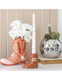 Brown Cowboy Boot Candle Holder with Taper Candle RO_50525 2