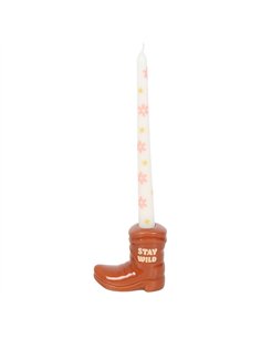 Brown Cowboy Boot Candle Holder with Taper Candle RO_50525