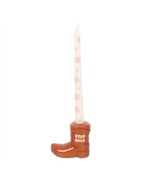 Brown Cowboy Boot Candle Holder with Taper Candle RO_50525 - pic 135685 | FastDaddyshop