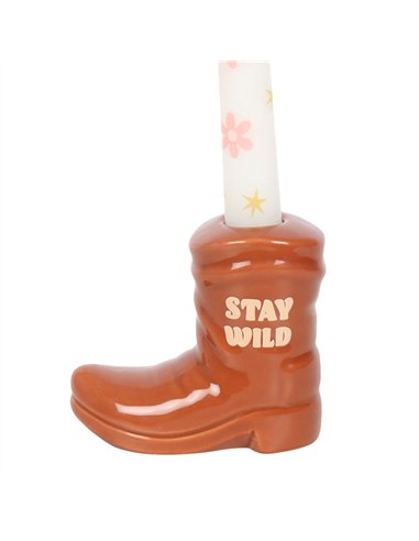Brown Cowboy Boot Candle Holder with Taper Candle RO_50525