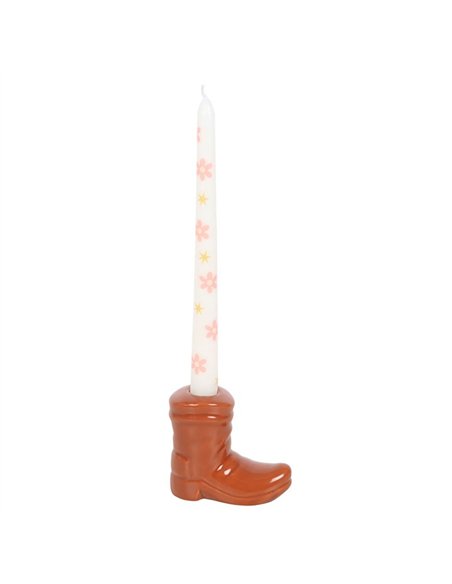 Brown Cowboy Boot Candle Holder with Taper Candle RO_50525 - pic 135687 | FastDaddyshop