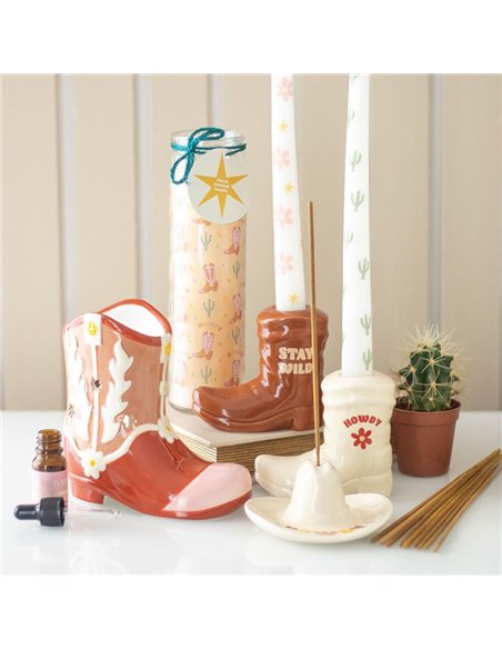 Brown Cowboy Boot Candle Holder with Taper Candle RO_50525 - pic 135688 | FastDaddyshop