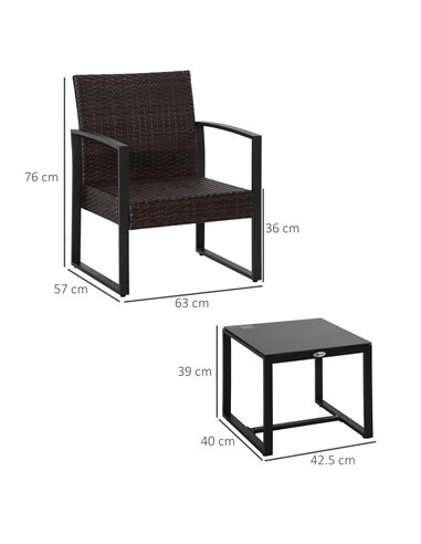 Outsunny 3 Pcs PE Rattan Wicker Garden Furniture Set with Coffee Table and Chairs, Beige